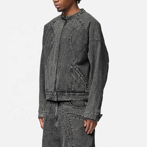 Veste en jean bleu hommes automne mode Cool à la mode hommes Jean vestes manteau décontracté vêtements d'extérieur col montant moto Cowboy - Product Image 2