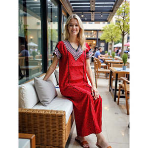 Robe de nuit maxi Evolve pour femme 100 % coton, en popeline tissée, imprimée, à manches courtes et longueur intégrale avec poche latérale - Product Image 6