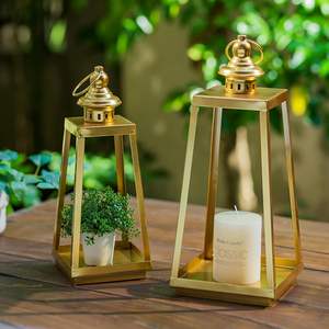 Modern Gold Metal Lantern Set <b>Tapered</b> Square <b>Candle</b> <b>Holders</b> for Home, Patio & Event Decor - Product Image 1