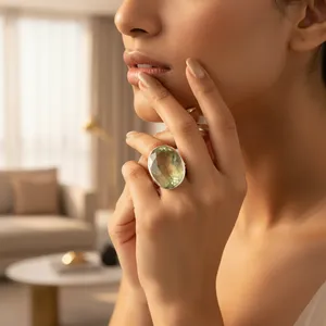 Bague en argent 925 avec pierre précieuse préhnite et moissanite, cadeau pour femme, bijoux - Product Image 1