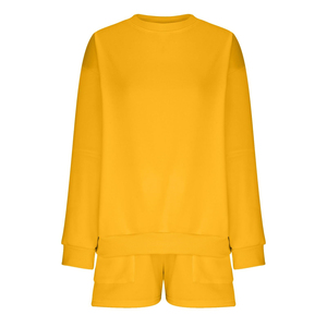 Vente en Gros Ensembles pour Femmes 100% Coton Streetwear Respirant 2 Pièces Ensemble Sweat-shirt et Short pour Femme Logo Personnalisé Survêtement - Product Image 4