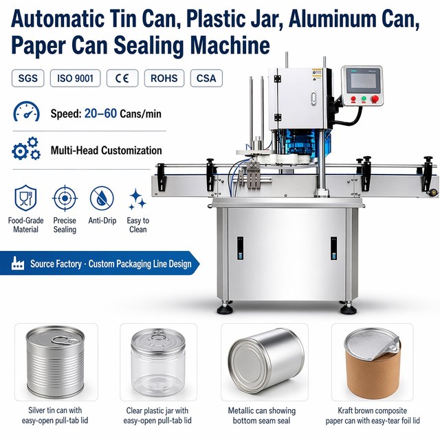 Fully Automatic Can Sealing Machine Metal Can Seamer High Speed Can Lid Seaming Equipment for Food Beverage Packaging