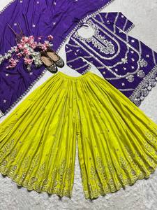 Seda de fantasía pesada pura con trabajo de secuencia de codificación de bordado pesado con Vestido de manga de bordado completo traje vestido de fiesta - Product Image 4