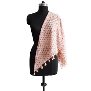 Pink Soft Cotton <b>Women</b> Summer Wear Square Scarf Indian Hand Block Floral Printed Tassel <b>Shawl</b> Stole Bandana Dupatta - Product Image 1