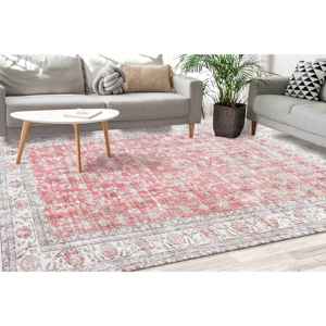 พรมพิมพ์ลายดอกไม้สีแดง: พรมเน้นลายโบฮีเมียนกันลื่นพรมบางๆแบบไม่ทอ - Product Image 1