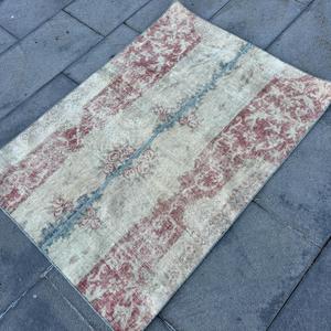 Tapis turc, tapis vintage 2,8x3,8 pieds, tapis en laine patchwork rouge et bleu - Product Image 2