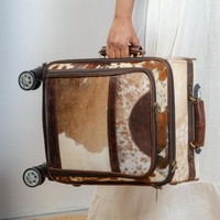 Nouveaux cheveux faits à la main sur un sac à bagages en cuir véritable et un grand sac à roulettes en cuir de vachette pour unisexe