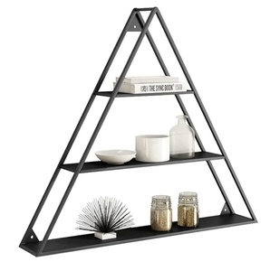 ชั้นวางของโลหะและไม้แบบสามขั้นตอนสีดำชั้นวางของลอยสำหรับจัดระเบียบชั้นวางของตกแต่ง - Product Image 4