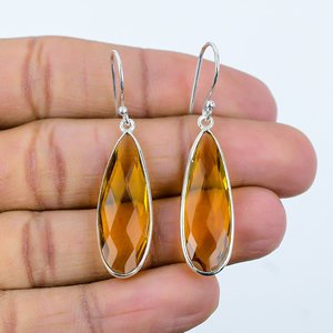 Boucles d'oreilles pendantes en gros avec pierre précieuse de citrine en forme de poire, design inspiré de la goutte d'eau - Product Image 1
