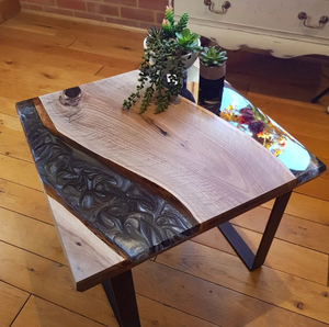 Luxury Handcrafted Rectangle <b>Epoxy</b> Resin Dining <b>Table</b> with Waterproof <b>Top</b> for Home Office Hotel Living Room Diwali Gift - Product Image 3