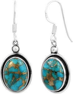 Pendientes de piedras preciosas turquesas, pendientes de forma ovalada de Plata de Ley 925 sólida para mujeres y niñas, Pendientes colgantes, joyería estampada 925 - Product Image 3