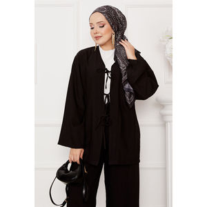 Ensemble de costume ample pour femmes avec fermeture à nouer sur le devant en noir - Product Image 2