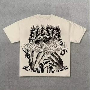 T-shirt 100% coton délavé à l'acide unisexe surdimensionné à manches courtes avec motif imprimé à col en O pour hommes - Product Image 2