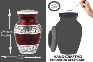 Small <b>Keepsake</b> Urns | Red | Mini Urn Set of 4 | for Human <b>Ashes</b> or <b>Pet</b> <b>Ashes</b> 3" Tall Urns & 4 Individual Velvet Bags - Product Image 4