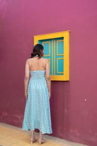 Vestidos de Verano para Mujer con Estampado Mural Indigo Milk, Top Corto Halter, Pantalones Holgados, Cintura Natural, Midi, Casual, para Exteriores, Ropa Formal - Product Image 5