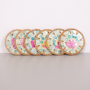 Handmade Shell Mat Decorative Colorful Rattan <b>Placemat</b> <b>Woven</b> Rattan Shell Coaster Insulated Tea Cup Mat Tea Table - Product Image 3