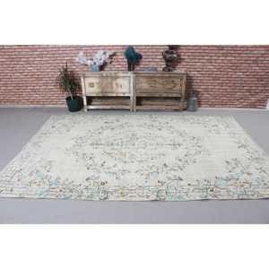 Tapis vintage de grande taille 5,8 x 9,1 pieds, tapis turc à bordures blanches - Product Image 3