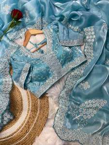 Superhit Bollywood Zimichu seda bordado Saree hermosa secuencia trabajo blusa nuevo lanzamiento para Indio paquistaní hermosos colores - Product Image 5