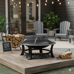 เตาย่างพิซซ่ากลางแจ้งเตาย่างบาร์บีคิวกลางแจ้งแบบไร้ควันทำจากเหล็กกลมเผาด้วยตะแกรงจุดประกายไฟสำหรับสวน - Product Image 5