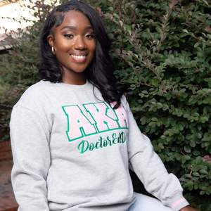 2025 Greek Women's Pink Stripe <b>Sweatshirt</b> Sorority Long Sleeve Pullover with Green XAKA Letters, Casual Cotton Blend Greek Wear - Product Image 2