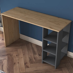 Table de bar moderne en MDF imitation bois avec étagères de rangement, longue table de jeu pour la maison et l'appartement - Product Image 4