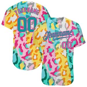 Pakistán ropa deportiva industria personalizada blanco verde azulado-Rosa patrón 3D diseño leopardo auténtico béisbol Jersey - Product Image 1