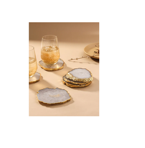 Agate Coasters Set of 4 Sliced <b>Thick</b> with <b>Felt</b> Bumper Authentic Handmade Brazilian Coasters for Home Decoration Matt - Product Image 1
