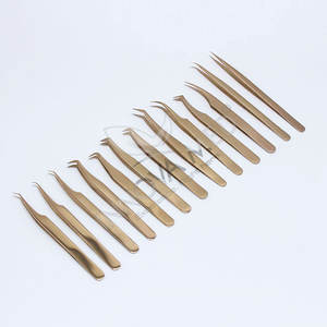 Pinzas de extensión de pestañas con punta de fibra de oro negro, pinzas personalizadas de dos colores, pinzas de volumen rusas de etiqueta privada, respetuosas con el medio ambiente - Product Image 5