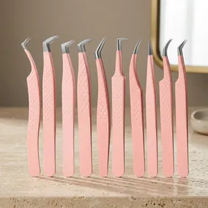 MORGANS INDUSTRIES <b>Pink</b> Stainless Steel Eyelash Tweezers Set Smooth Precision Tip 10mm Length for Lash Extension <b>Tools</b> <b>Box</b> - Product Image 1