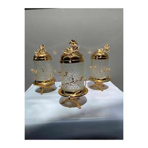 Kuşlu Lux Crystal Jar Set Botellas y tarros de almacenamiento acentuados en oro - Product Image 2