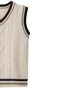 Cable Knit Sleeveless V Neck Sweater Vest With <b>Brown</b> And Black Stripes Soft Warm Knitwear For Men Classic Winter Style - Product Image 2