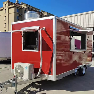 รถพ่วงครัว/ร้านค้าเคลื่อนที่อลูมิเนียมขนาด 7x14 ฟุต แบบกำหนดเอง สำหรับขายอาหารจานด่วน ขนมขบเคี้ยว ลูกอม มันฝรั่งทอด - รวมทุกอย่าง สีแดง - Product Image 1