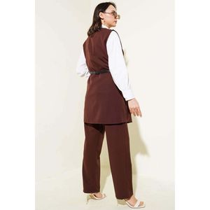 Chaleco con cinturón y botones en el hombro, conjunto de 2 piezas, marrón - Product Image 1