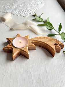 Bougeoir en forme d'étoile fait à la main en bois d'olive unique de haute qualité - Product Image 4