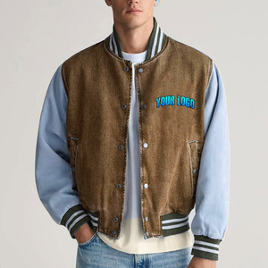 Veste en jean décontractée pour homme personnalisée 2024 avec manches en cuir, design de basket-ball brodé de qualité supérieure, lettre universitaire - Product Image 3