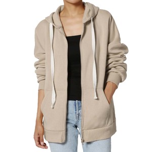 Ladies French Terry <b>Full</b>-<b>Zip</b> Hooded <b>Sweatshirt</b> Pockets <b>Zip</b> up Slim Fit Long Length Hoodie - Product Image 3