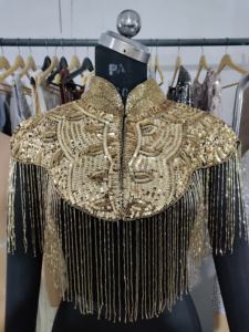 Handmade Vintage Flapper Party Shawl Wraps Sequin Beaded Bolero Embroidery <b>Cape</b> for Evening Bridal Cover Ups Wedding Parties - Product Image 4