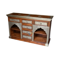 Meuble console élégant en bois fabriqué à la main Buffet de rangement en laiton gaufré