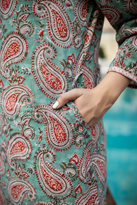 Robe en coton 100% imprimée à la main pour l'été Robe légère droite décontractée durable fabriquée à la main pour un usage quotidien - Product Image 5