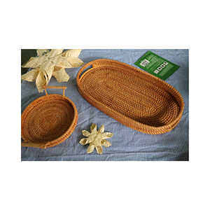 Panier en rotin tissé à la main exquis plateau de service en rotin rond avec poignées parfait pour les repas et l'affichage - Product Image 5