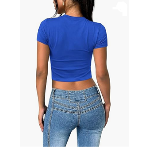 Top d'été pour femmes Slim Fit Crop Top Short Sleeve Crew Neck Solid Color T-Shirts Breathable Bow Collar Wholesale Bangladesh Offre Spéciale - Product Image 3