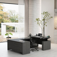 Bureau de direction contemporain en forme de U à hauteur réglable avec tiroir à dossiers en bois d'ingénierie, modèle neuf DESK-0122