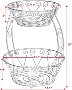 Corbeille à fruits ronde à deux niveaux en métal de haute qualité magnifiquement fabriquée à la main pour les utilisations de stockage polyvalentes de la cuisine à domicile - Product Image 5