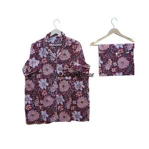 Ensemble de pyjama pour femmes en coton pur fait à la main, imprimé floral, léger, à séchage rapide, imprimé à la main, shorts décontractés - Product Image 2