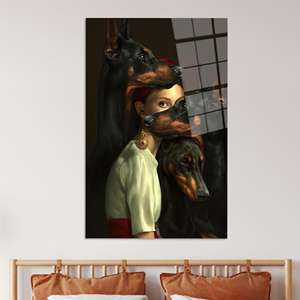 Lienzo Impreso con Mujer Gótica y Dobermans: Arte de Retrato Femenino Oscuro, ARTE EN VIDRIO TEMPLADO - Product Image 1