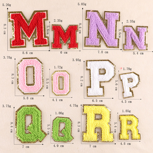 Patchs Chenille Offre Spéciale 5.5cm/8cm paillettes or bord brodé lettres colorées décorations en tissu thermocollant avec dentelle en PU - Product Image 4