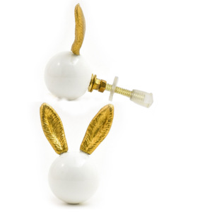 Tiradores y tiradores de puerta de conejo dorados de latón de resina blanca para armario, tocador, dormitorio, comedor, cocina, armarios de armario - Product Image 2