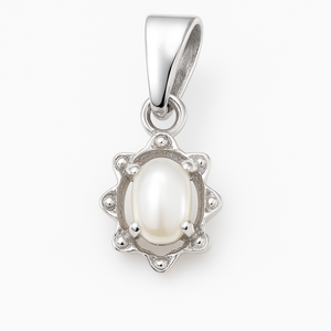 Pendentif en perle d'eau douce ovale Rhaya Jewels Evergreen, plaqué rhodium, argent sterling, style minimaliste classique, 1,10 g, unisexe - Product Image 3