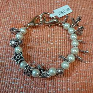 Bracelet artisanal en perles italiennes, pierres et corail céramique # 551 - Product Image 1