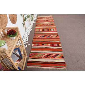 2.7x9.4 ft Turkish <b>Runner</b> <b>Rug</b>, Vintage Orange Camouflage <b>Rug</b> - Product Image 1